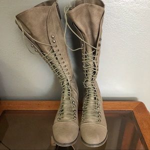 Breckelles Beige Knee High Boots 10